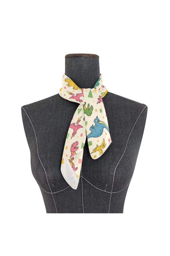 Square Scarf 24x24 Inch Vibrant Dino Shapes Pattern Silky Satin Sun Protection Neck Scarf for Women Multi-Purpose Head Wrap Bandana for Hair Bag Decoration