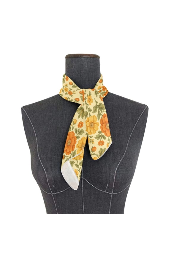 Square Scarf 24x24 Inch Vintage Orange Floral Graphic Silky Satin Sun Protection Neck Scarf for Women Multi-Purpose Head Wrap Bandana for Hair Bag Decoration