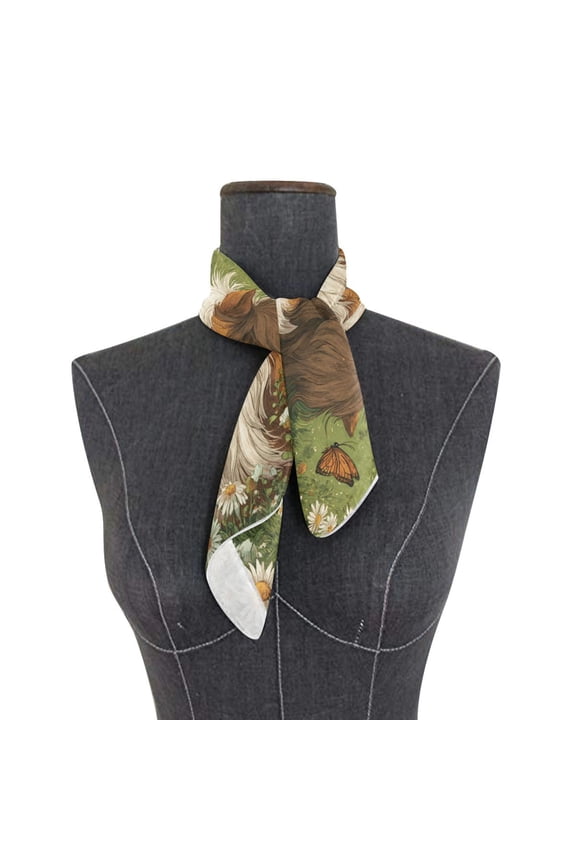 Square Scarf 24x24 Inch White Anfud Brown R Pony Silky Satin Sun Protection Neck Scarf for Women Multi-Purpose Head Wrap Bandana for Hair Bag Decoration