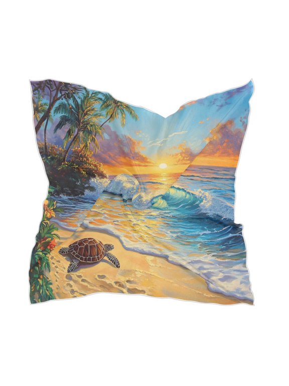 Square Scarf Headscarf Shawl Printed Scarf 23.6223.62 Inches Fashionable Decorative Scarf Beautiful Sunset Turtle
