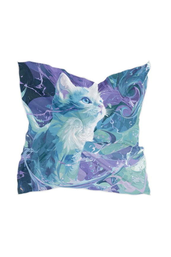 Square Scarf Headscarf Shawl Printed Scarf 23.6223.62 Inches Fashionable Decorative Scarf Blue Cat