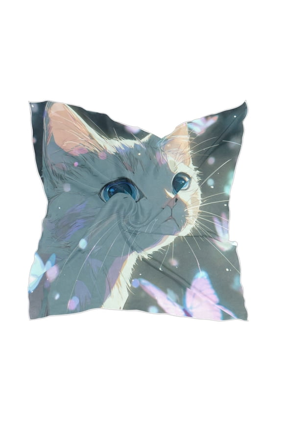 Square Scarf Headscarf Shawl Printed Scarf 23.6223.62 Inches Fashionable Decorative Scarf Butterfly and Cute Cat