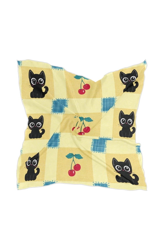 Square Scarf Headscarf Shawl Printed Scarf 23.6223.62 Inches Fashionable Decorative Scarf Cherry Pattern Cat Cartoon