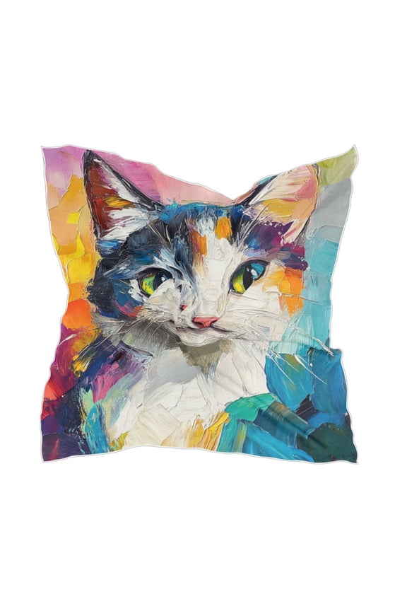 Square Scarf Headscarf Shawl Printed Scarf 23.6223.62 Inches Fashionable Decorative Scarf Cute Cat in Oil Painting