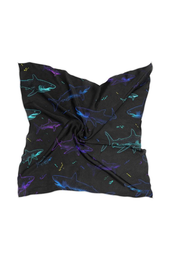 Square Scarf Headscarf Shawl Printed Scarf 23.6223.62 Inches Fashionable Decorative Scarf Fierce Shark Pattern Design