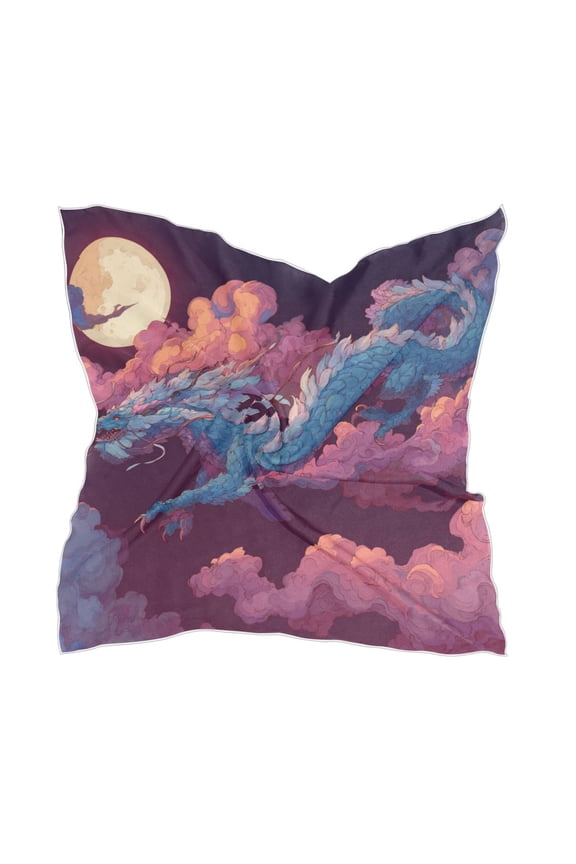 Square Scarf Headscarf Shawl Printed Scarf 23.6223.62 Inches Fashionable Decorative Scarf Flying Dragon in Sky