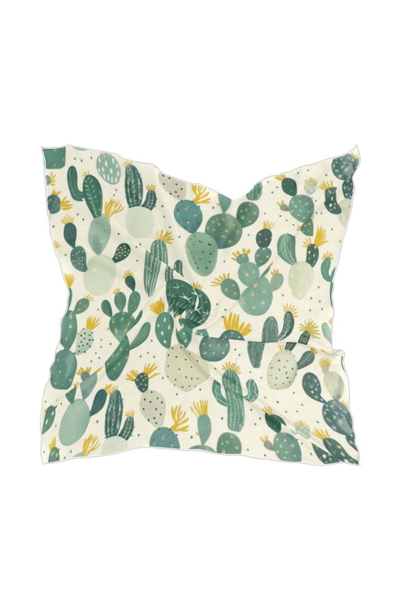 Square Scarf Headscarf Shawl Printed Scarf 23.6223.62 Inches Fashionable Decorative Scarf Green Cartoon Cactus