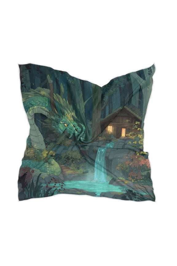 Square Scarf Headscarf Shawl Printed Scarf 23.6223.62 Inches Fashionable Decorative Scarf Green Dragon Forest Cabin