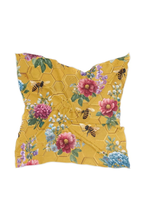 Square Scarf Headscarf Shawl Printed Scarf 23.6223.62 Inches Fashionable Decorative Scarf Honeycomb Bee Watercolor Floral