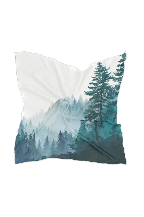Square Scarf Headscarf Shawl Printed Scarf 23.6223.62 Inches Fashionable Decorative Scarf Misty Pine Forest Scene