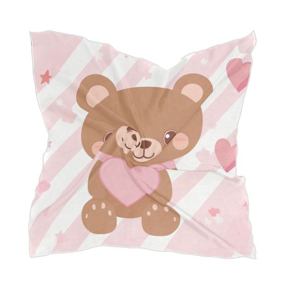 Square Scarf Headscarf Shawl Printed Scarf 23.6223.62 Inches Fashionable Decorative Scarf Pink Cute Bear