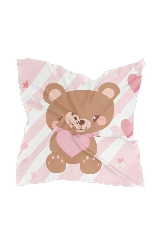 Square Scarf Headscarf Shawl Printed Scarf 23.6223.62 Inches Fashionable Decorative Scarf Pink Cute Bear
