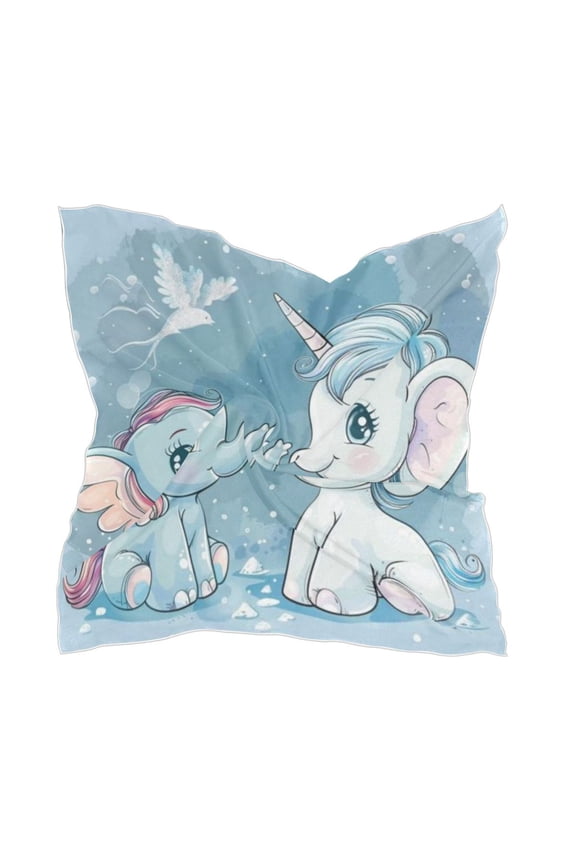 Square Scarf Headscarf Shawl Printed Scarf 23.6223.62 Inches Fashionable Decorative Scarf Pink Haired Elephant and Blue Haired Pony