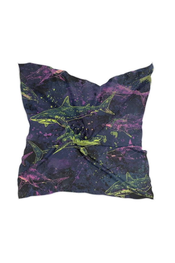 Square Scarf Headscarf Shawl Printed Scarf 23.6223.62 Inches Fashionable Decorative Scarf Rock Roll Shark Pattern