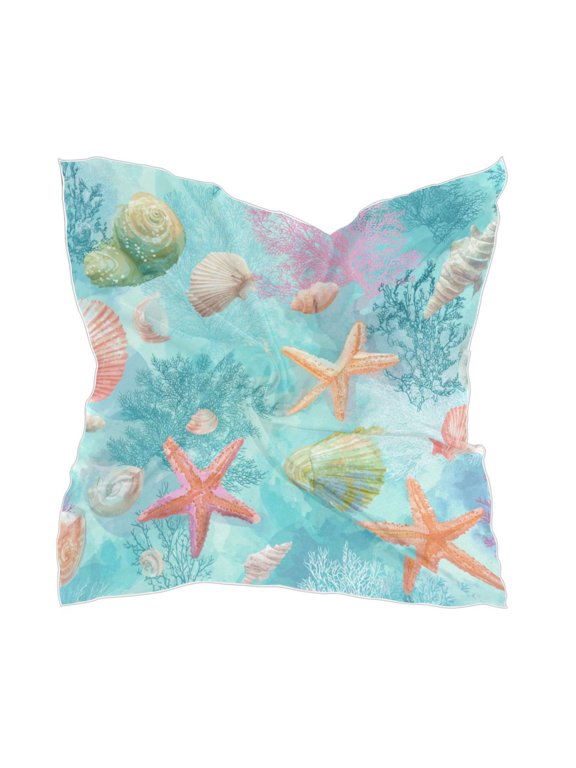 Square Scarf Headscarf Shawl Printed Scarf 23.6223.62 Inches Fashionable Decorative Scarf Seamless Coral Reef Map