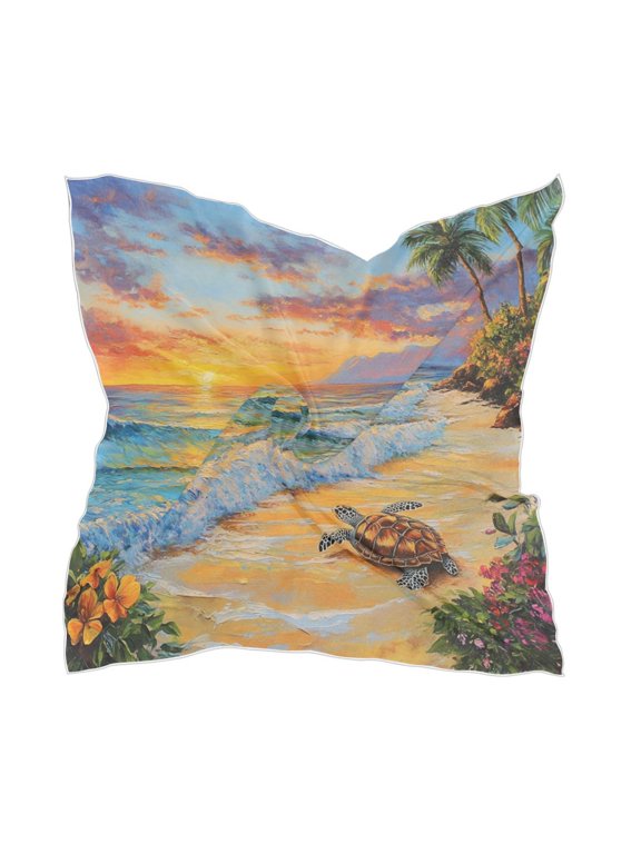 Square Scarf Headscarf Shawl Printed Scarf 23.6223.62 Inches Fashionable Decorative Scarf Sunset Turtle