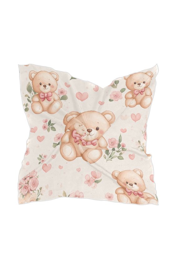 Square Scarf Headscarf Shawl Printed Scarf 23.6223.62 Inches Fashionable Decorative Scarf Super Cute Bear
