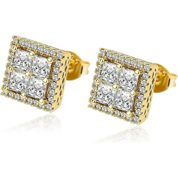 Square Screw Stud Earrings For Men 5A+ Cubic Zirconia 925 Sterling Silver Screw Stud Back Square Flat Cartilage Hypoallergenic Stud Earrings