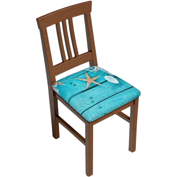 Square Seat Covers for Dining Room Chairs Set of 6, Starfish Chair Covers with Elastic Ties, Stretch Removable Washable Chair Seat Protector Cushion Slipcovers for Kitchen Hotel