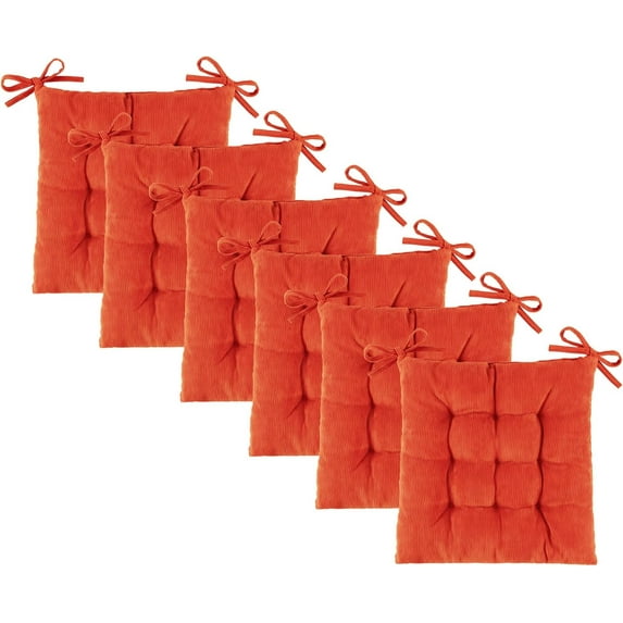 Square Seat Cushion for Kitchen Dining Chairs, Soft & Comfortable 15.5" x 15.5" Chair Pads, 6 Packs, Orange