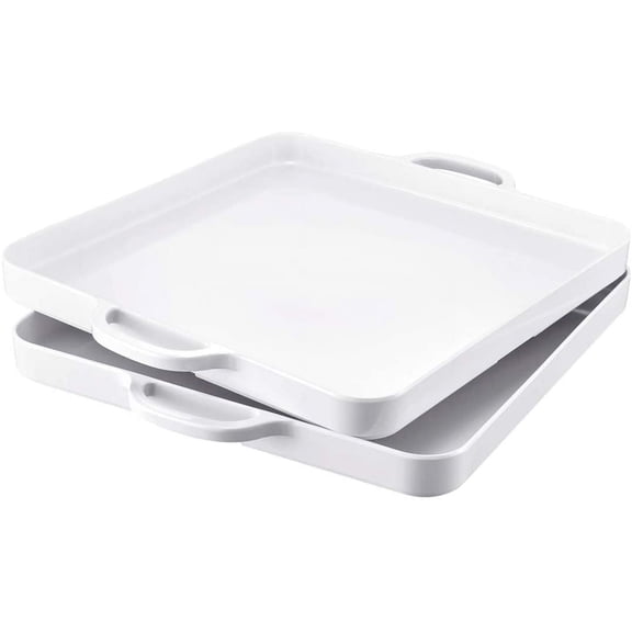 Square Serving Trays with Handles Melamine White 12.5x12.5 Inch Spill Proof Kitchen Eating Trays Set of 2 for Cafeteria Cafe Food Appeizer Dessert Snack Dinner Lunch Breakfast,TR14-02