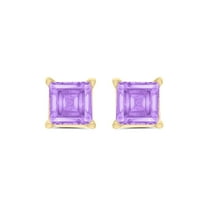 Square Shape Amethyst Gemstone Stud Earrings in 14K Yellow Gold - 5MM