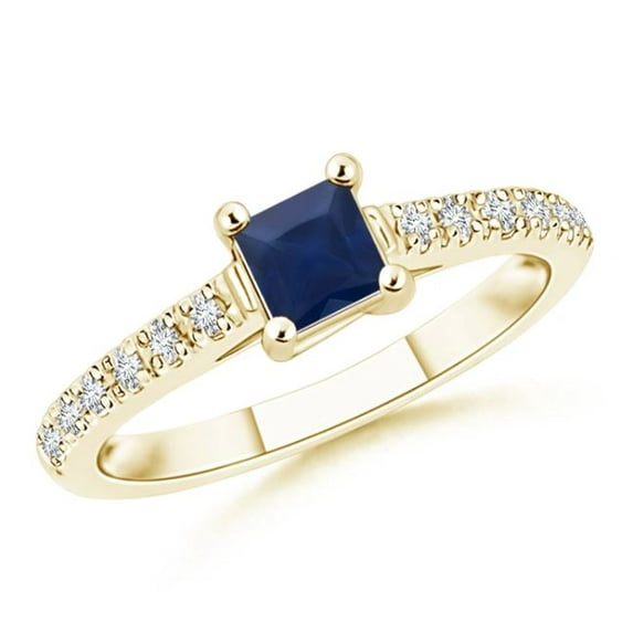 Square Shape Blue Sapphire CZ Diamond Eternity Band Ring 925 Sterling Silver Yellow Gold Plated September Birthstone Wedding Anniversary Gift Gemstone Jewelry