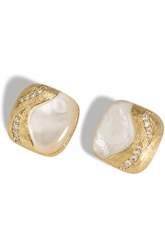 Square Shape Fashion Seashell Earrings for Women S925 Sterling Silver Gold Stud Earrings Elegant Bridal Earrings Wedding Earrings Bridesmaid Earrings