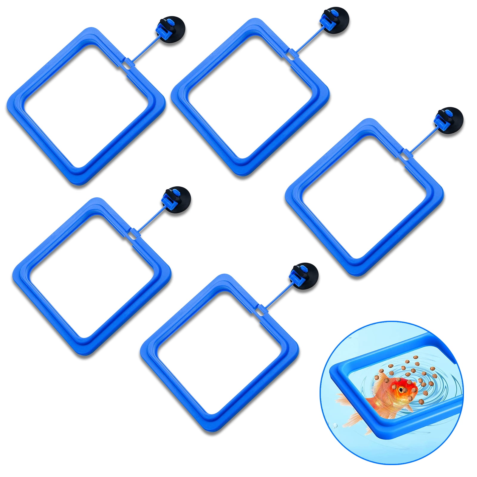 Square Shape Feeding Ring, Fish Feeding Ring with Suction Cup, Blue