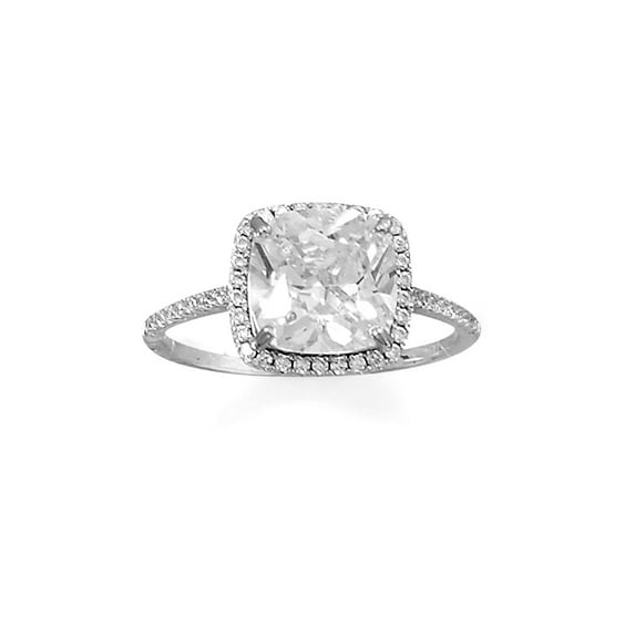 Square Shape Halo Ring Cubic Zirconia Band Rhodium on Sterling Silver