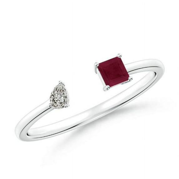 Square Shape Red Ruby CZ Diamond Band Ring Women 925 Sterling Silver July Birthstone Valentine Day Birthday Gift Gemstone Jewelry