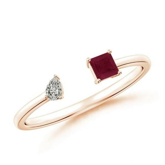 Square Shape Red Ruby CZ Diamond Band Ring Women 925 Sterling Silver Rose Gold Plated July Birthstone Valentine Day Birthday Gift Gemstone Jewelry