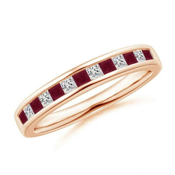 Square Shape Red Ruby CZ Diamond Eternity Band Ring Women 925 Sterling Silver Rose Gold Plated July Birthstone Mothers Day Women Gift Gemstone Jewelry