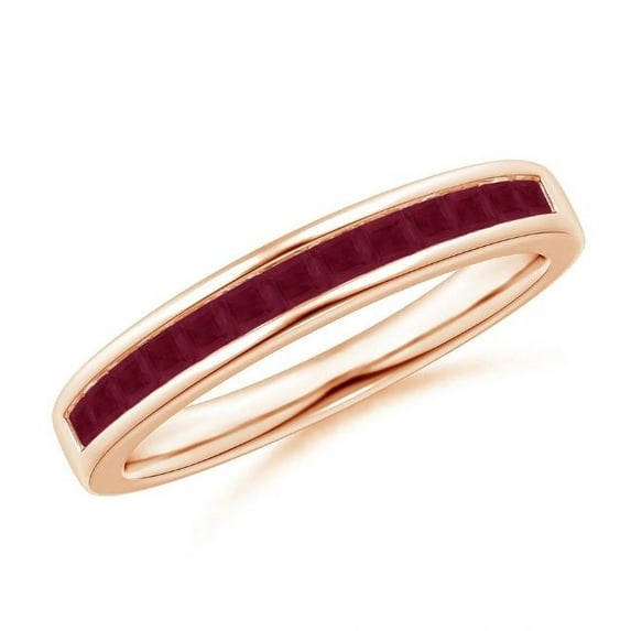 Square Shape Red Ruby Eternity Band Ring Women 925 Sterling Silver Rose Gold Plated July Birthstone Wedding Valentines Day Gift Gemstone Jewelry