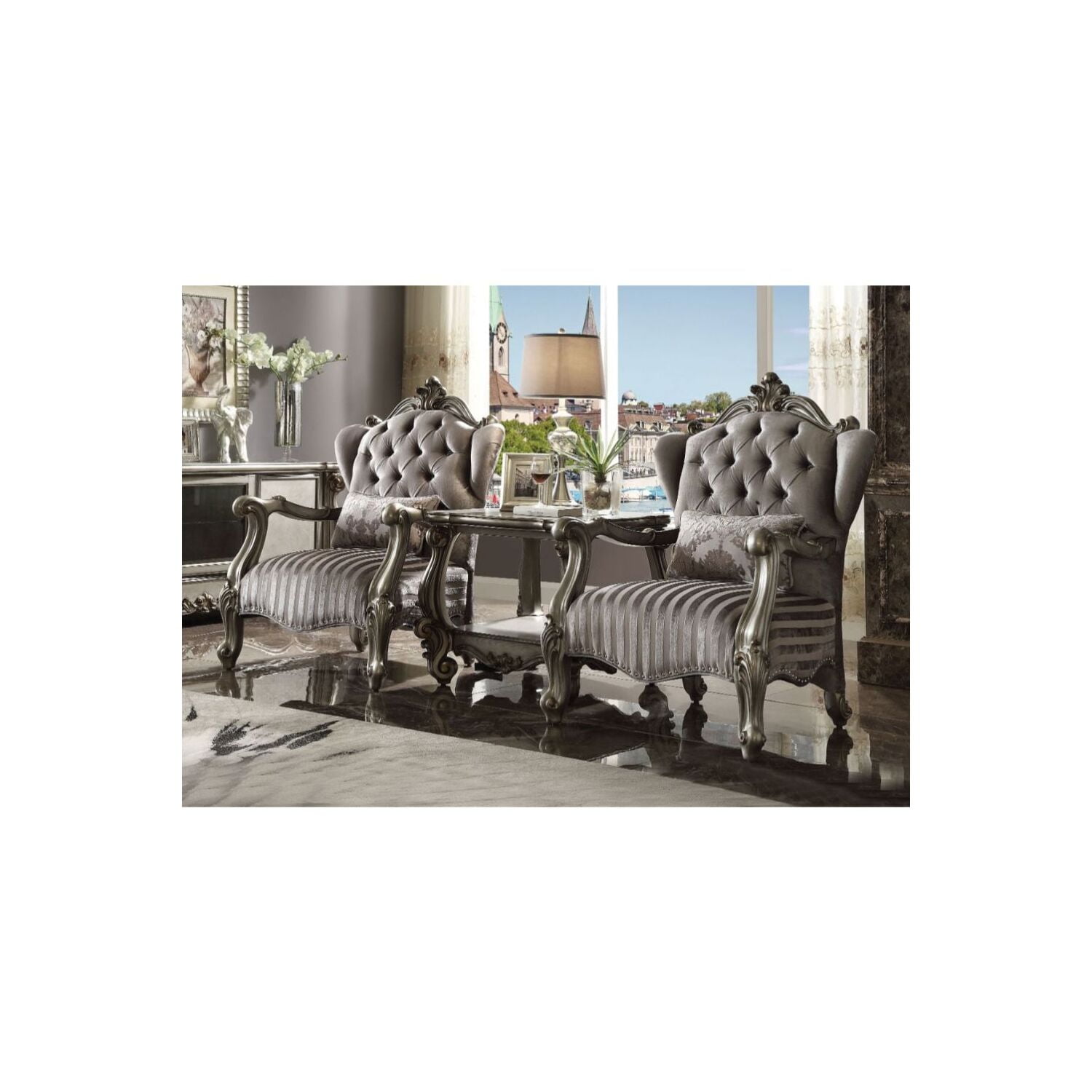 Versailles 31" Antique Gray Wood End Table with Bottom Shelf