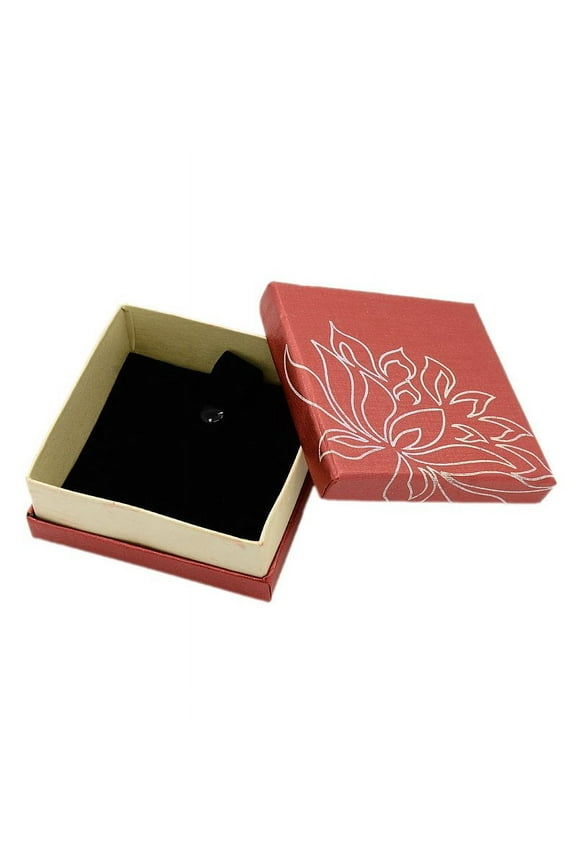 Square Shaped Cardboard Bracelet Bangle Boxes for Gifts Wrapping with Sponge with Flower Lotus Design Red 88x88x36mm