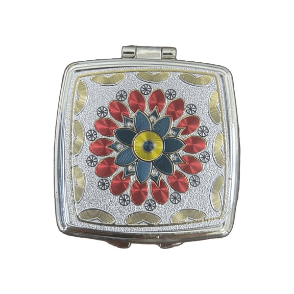 Square Shaped Double Sided Compact Mirror with Rounded Corners, Stylish, Lightweight, Chic Accessory for Flawless On the Go Touch Ups, Unique Patterns Make It a Must Have Purse Essential for Beauty
