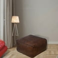 thumbnail image 1 of Square Shaped Goat Leather Handmade Eco-Friendly Brown Pouf - Square Shape Pouf, 21" x 21" x 12", Plain Solid Pouf, Goat Leather Pouf, Recycled Foam with Fibre Fill Stuffed Pouf, Leather Seating Pouf, 1 of 9