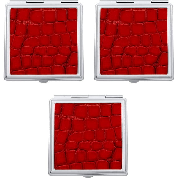 Set of 3 Double Sided Magnifying Square Compact Mirrors With Leatherette Insert (Red Croc)