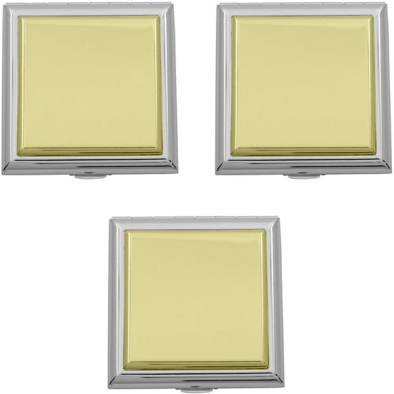 Set of 3 Double Sided Magnifying Square Compact Mirrors With Dual Color Finish (Silver & Gold)