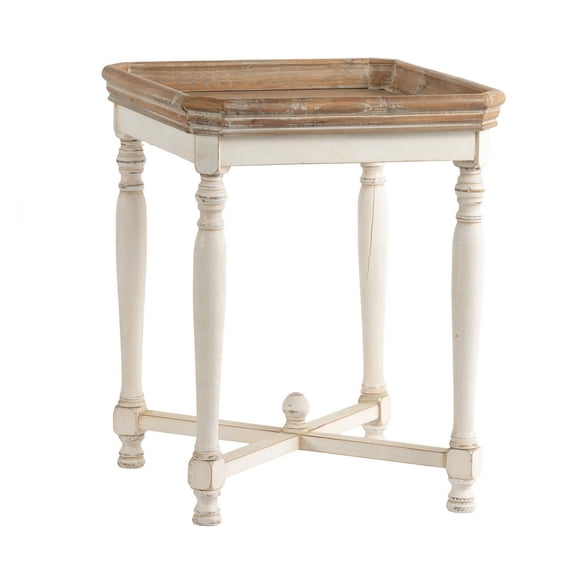 Square Shaped Wooden Side Table With Cross Base, Brown & Gray - Saltoro Sherpi