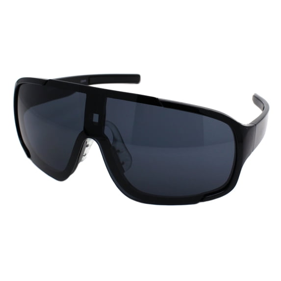 Square Shield Sunglasses Oversized Semi-Rimless Goggle Style UV400 Black, Black