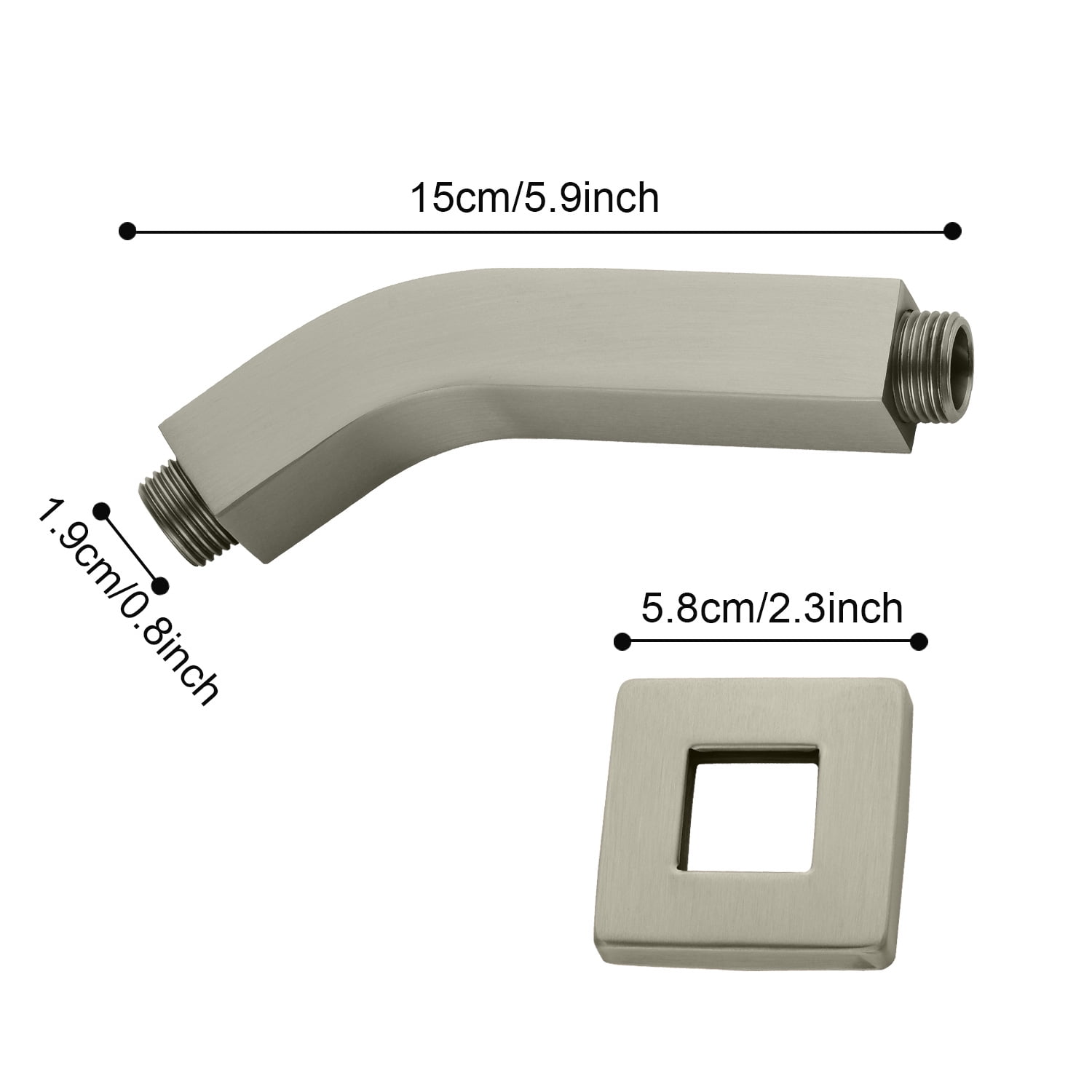 Square Shower Arm with Flange, 1/2 NPT Tapered Threads, Rain Shower ...