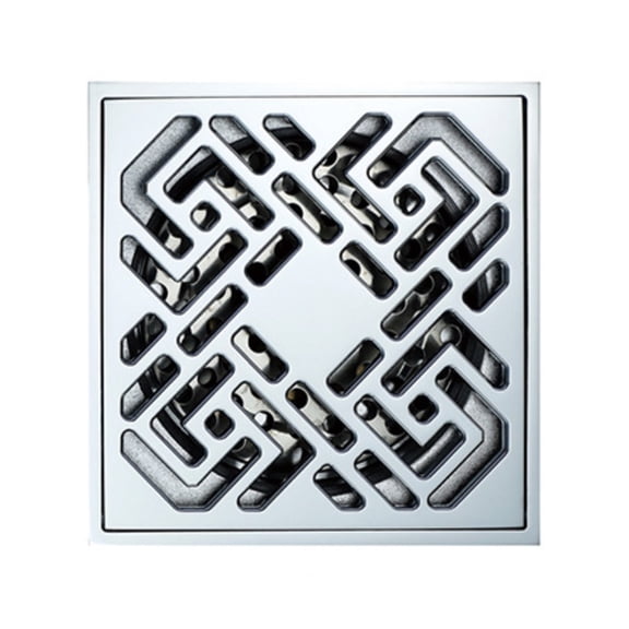Square Shower Drain Chrome 4 Inch, Shower Floor Drain Copper with Removable Grid Grate Cover & Hair Strainer for Bathroom