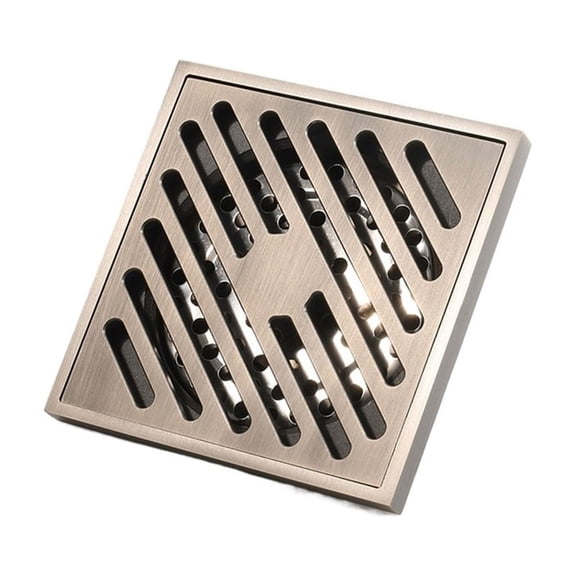 Square Shower Drain Copper 4 Inch Floor Drain with Removable Grid Grate Cover and Hair Strainer for Bathroom