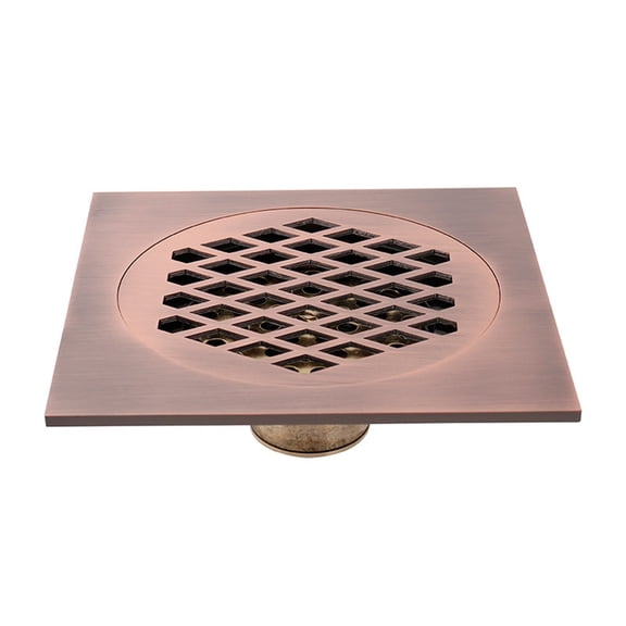 Square Shower Floor Drain 5.9 Inch, Copper Shower Drain with Removable Floral Pattern Drain Cover, Hair Strainer