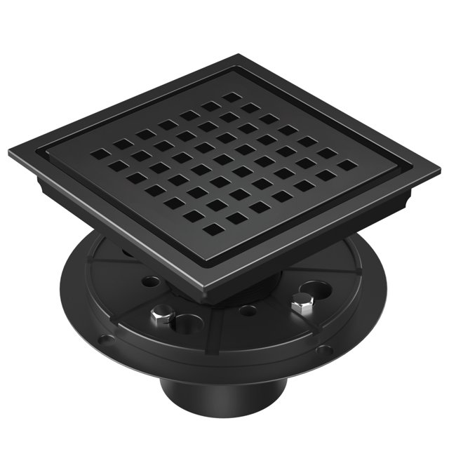 Square Shower Floor Drain 6 Inch Matte Black, EXF 2022 Upgraded