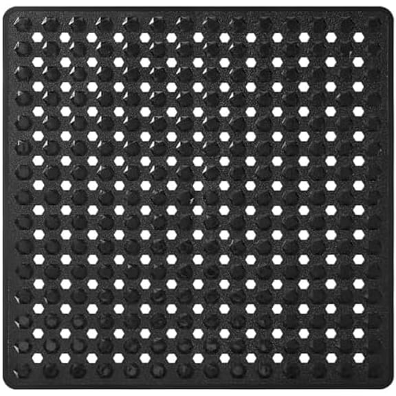 Square Shower Floor Mat Non Slip, 21"x21" Machine Washable Bath Tub Mat, Soft on Feet, Bathmat with Drain Holes and Suction Cups, Fast Draining, Black