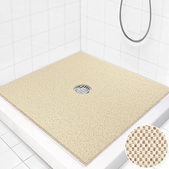 Square Shower Mat Non Slip: 36 x 36 Inch Extra Large Loofah Shower Mats for Inside Shower - Anti Slip Shower Stall Matt with Drain Hole in Middle