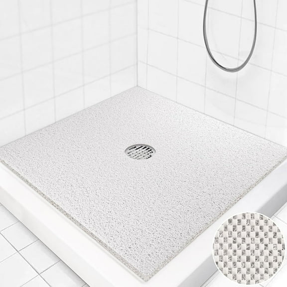 Square Shower Mat Non Slip: 36 x 36 Inch Extra Large Loofah Shower Mats for Inside Shower - Anti Slip Shower Stall Matt with Drain Hole in Middle